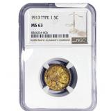 1913 Buffalo Nickel NGC MS63 Type 1