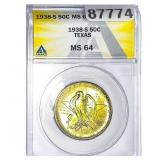 1938-S Texas Half Dollar ANACS MS64