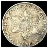 1856 Silver Three-Cent Piece NEARLY  UNCIRCULATED