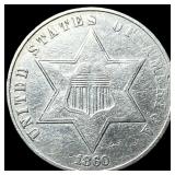1860 Silver Three-Cent Piece NEARLY UNCIRCULATED