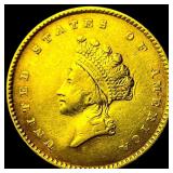 1854 Gold $1 Indian Princess Head CLOSELY UNCIRCUL