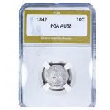 1842 Seated Liberty Dime PGA AU58