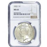 1922 Silver Peace Dollar NGC MS63