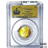 1913 Canada $5 Royal Can. Gold Hoard .2419 AGW