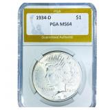 1934-D Silver Peace Dollar PGA MS64