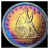 1857 Silver Seated Liberty Quarter CLOSELY UNCIRCU