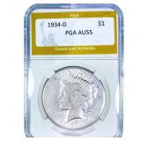 1934-D Silver Peace Dollar PGA AU55