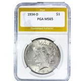 1934-D Silver Peace Dollar PGA MS65