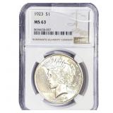 1923 Silver Peace Dollar NGC MS63