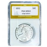 1832 Capped Bust Half Dollar PGA MS63 Large Letter