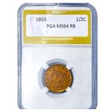 1855 Braided Hair Half Cent PGA MS64 RB