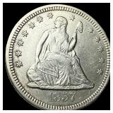 1857-O Silver Seated Liberty Quarter CLOSELY  UNC