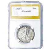 1918-D Walking Liberty Half Dollar PGA AU55