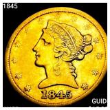1845 $5 Gold Half Eagle CHOICE AU