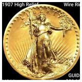 1907 High Relief Wire Rim $20 Gold Double Eagle CH