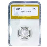 1924-S Mercury Silver Dime PGA MS64