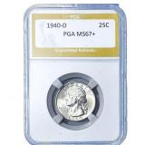 1940-D Washington Silver Quarter PGA MS67+