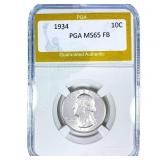 1934 Mercury Silver Dime PGA MS65 FB