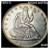 1853-O Arr & Rays Seated Liberty Half Dollar UNC