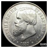 1889 Brazil Silver 2,000 Reis