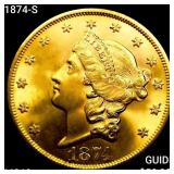 1874-S $20 Gold Double Eagle CHOICE BU+