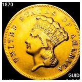 1870 $3 Gold Piece CHOICE AU