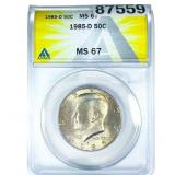 1985-D Kennedy Half Dollar ANACS MS67