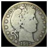 1913-S Silver Barber Half Dollar NICELY  CIRCULAT