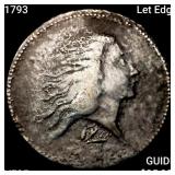 1793 Let Edge Flowing Hair Half Cent ABOUT UNC