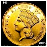 1869 $3 Gold Piece CHOICE BU