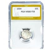 1934 Mercury Silver Dime PGA MS66 FSB
