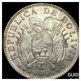 1909 Bolivia Silver 50 Centavos