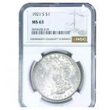 1921-S Morgan Silver Dollar NGC MS63