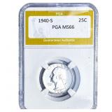 1940-S Washington Silver Quarter PGA MS66