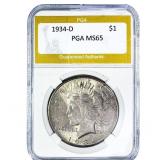 1934-D Silver Peace Dollar PGA MS65
