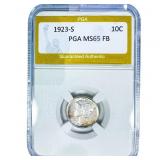 1923-S Mercury Silver Dime PGA MS65 FB