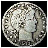 1912-S Silver Barber Half Dollar LIGHTLY  CIRCULA