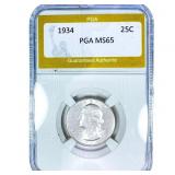 1934 Washington Silver Quarter PGA MS65
