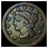 1851 Braided Hair Large Cent LIGHTLY  CIRCULATED