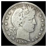 1908-S Silver Barber Quarter NEARLY  UNCIRCULATED