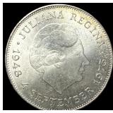 1973 Netherlands .5787oz Silver 10 Gulden  UNCIRC