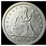 1854 Arrows Seated Liberty Quarter CLOSELY  UNCIR