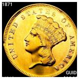 1871 $3 Gold Piece CHOICE BU