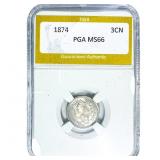 1874 Nickel Three Cent PGA MS66