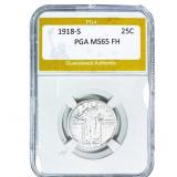 1918-S Standing Liberty Quarter PGA MS65 FH