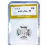 1931-S Mercury Silver Dime PGA MS66+ FB