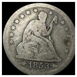 1853 Arrows/Rays Silver Seated Liberty  Quarter N
