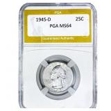 1945-D Washington Silver Quarter PGA MS64