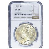 1922 Silver Peace Dollar NGC MS63