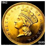 1862 Rare Gold Dollar CHOICE BU PL